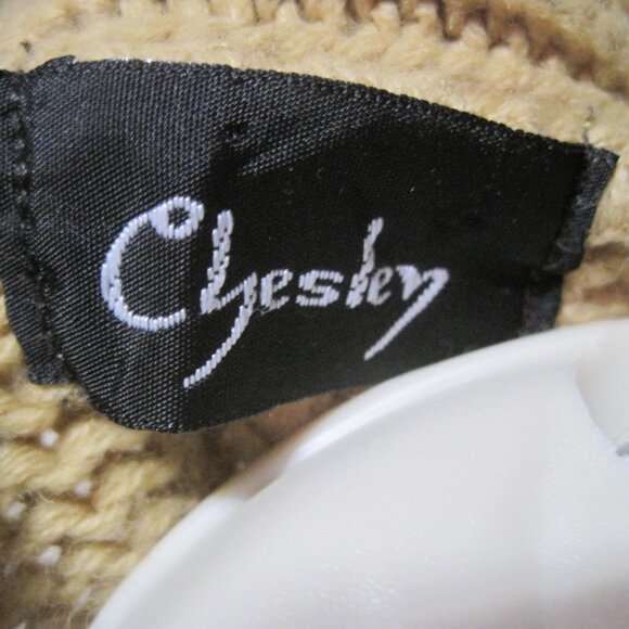 Chesley Tan Cable Knit Wood Button Tasseled Acrylic Poncho Sweater Women's Small - Picture 7 of 8